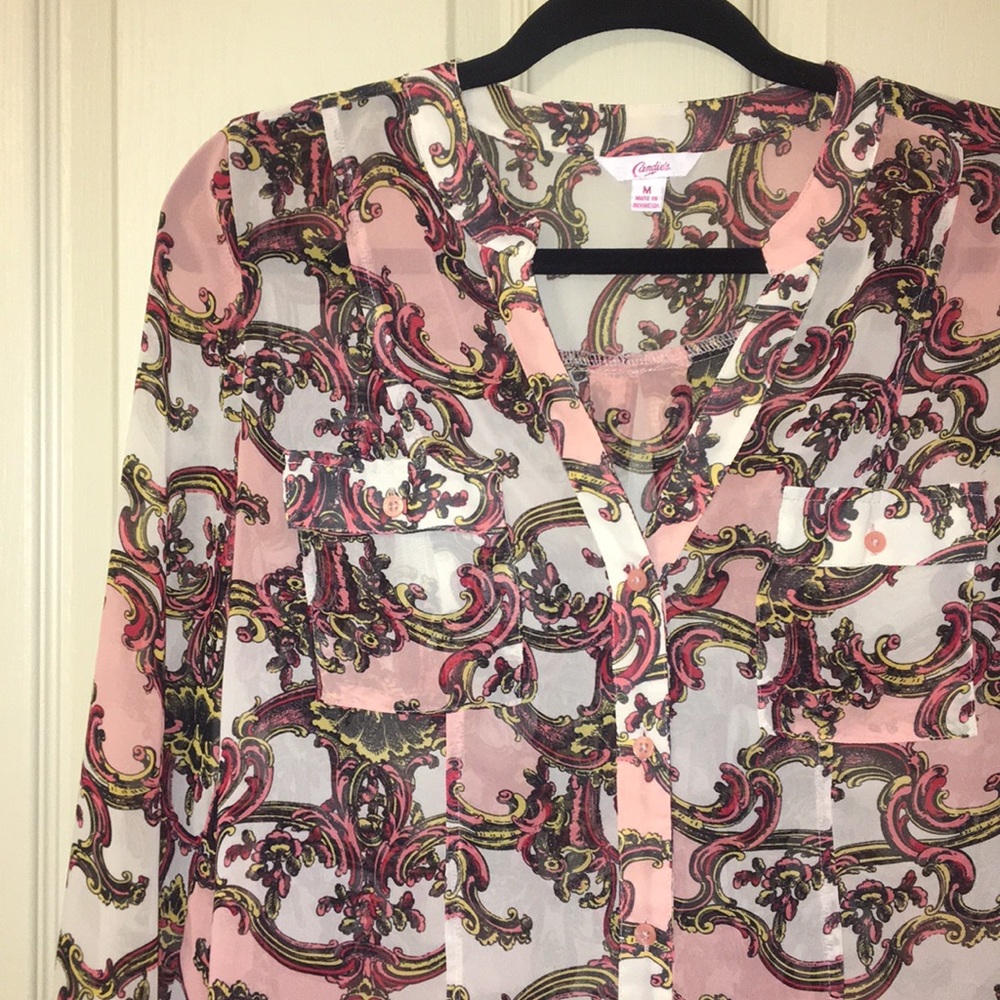 Sheer pink and wine colored blouse!